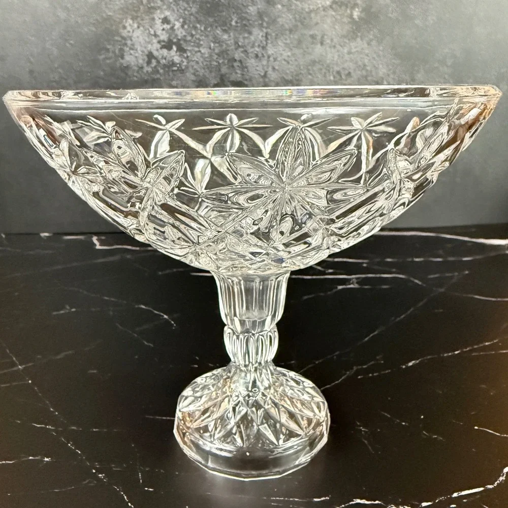 Bohemia Czech Crystal‎ Stars and Diamonds Cut Crystal Pedestal Footed Bowl 7